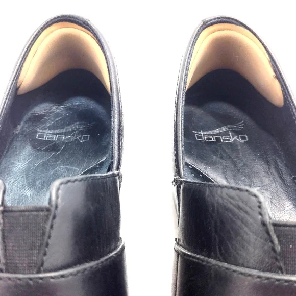 Dansko Tamara Black Leather Slip-On Clogs With Adjustable Strap - Picture 12 of 16